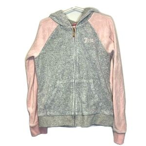 Juicy Couture Girl's 8/10 Grey & Pink Spellout Bling Velour Hoodie Jacket